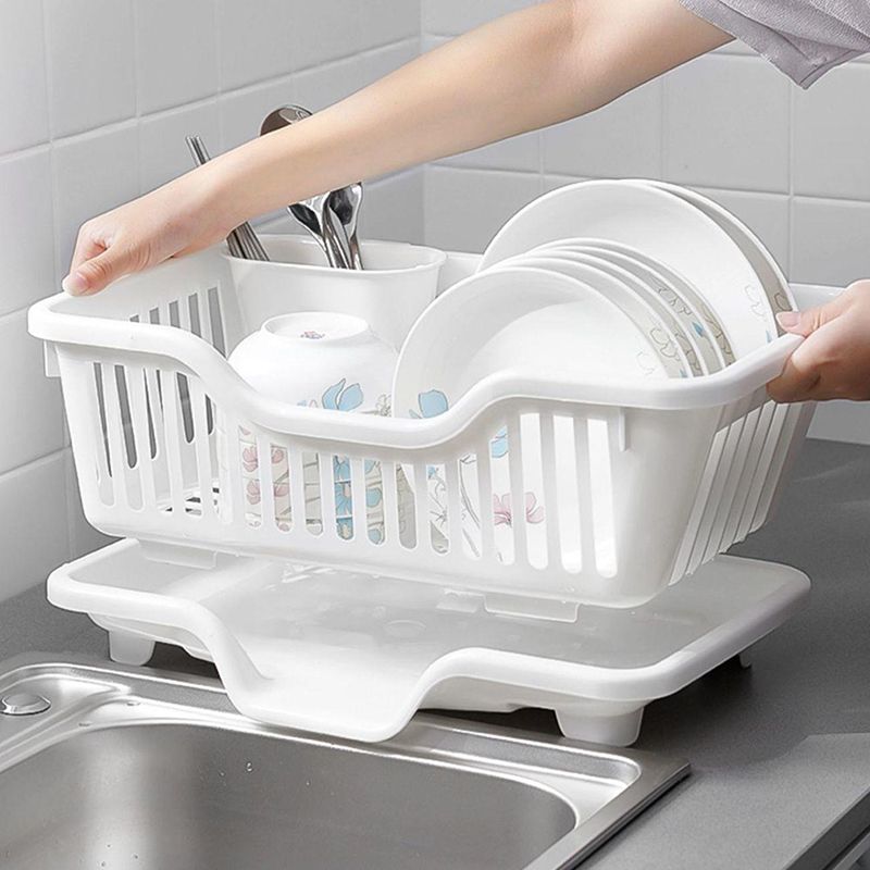 Kitchen Drainage Rack With Drainer Board Countertop Utensils Plates Chopsticks Bowls Spoons Storage Dish Drying Rack_voghion.com