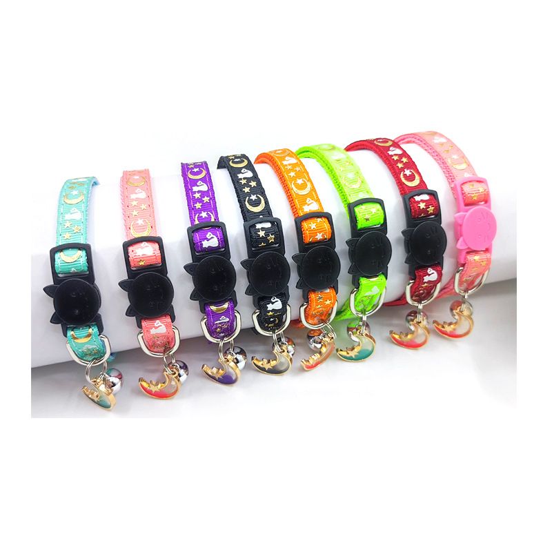 Goldprägung Neues Haustierband Stern Mond Katzenband Anhänger Halsband_voghion.com