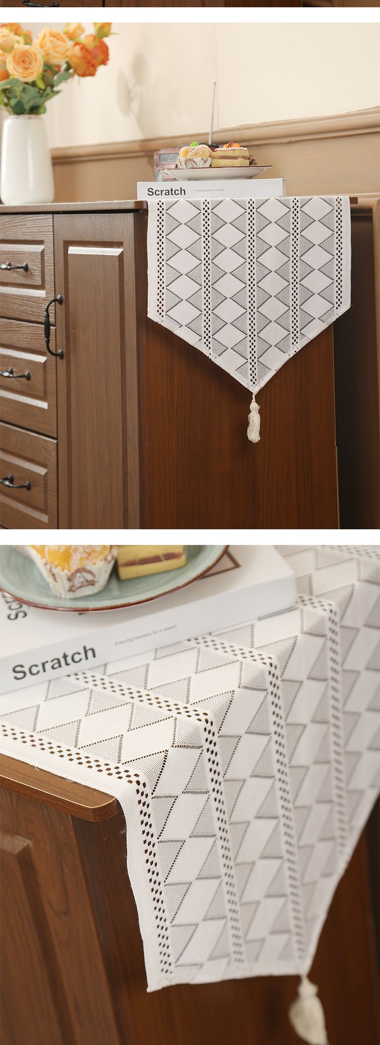 Nappe de table en dentelle légère, luxueuse et haut de gamme, pour table basse, meuble TV, anti-poussière, blanc_voghion.com