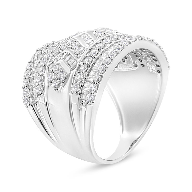 .925 Sterling Silver 2.0 Cttw Diamond Edge Multi-Row Ring Band ( J-K Color, I3 Clarity)_voghion.com