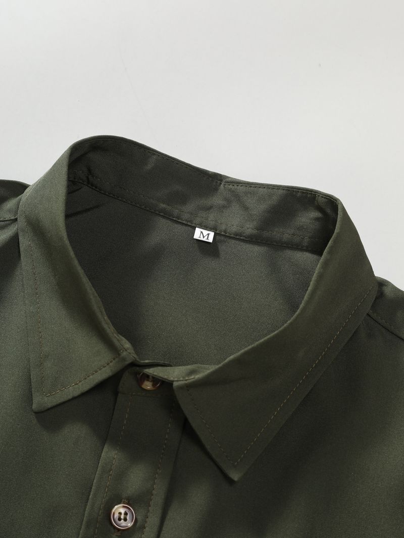 Vīriešu apģērbs īsroku krekls, vienkrāsains, tīras krāsas, moderns vīriešu apģērbs, četrpusēji elastīgs vīriešu krekls, vasaras tumši zaļš, 2024. gada jauns_voghion.com