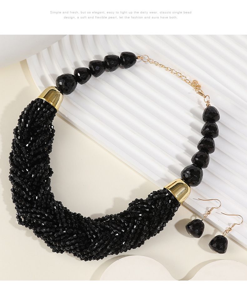 Woven Three-piece Beaded Rice Beads Multi-layer Exaggerated Retro Ethnic Bohemian Necklace Set Ladies_voghion.com