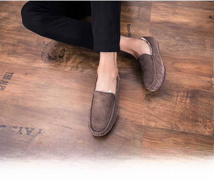 501-3 Winter Heren Bean Schoenen Katoenen Schoenen Rijschoenen Lage Top Mid-mouth Flip-on Warme Platte Casual Leren Schoenen met Fluweel_voghion.com