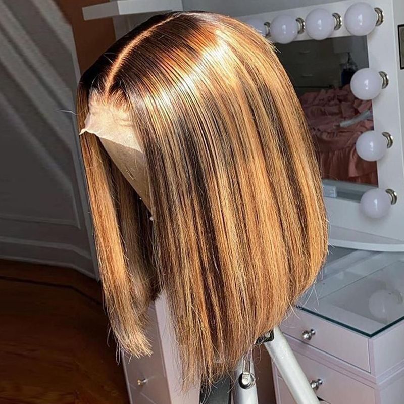 vendita calda evidenzia parrucca frontale dritta Remy brasiliano corto Bob parrucche per le donne T pizzo capelli umani_voghion.com