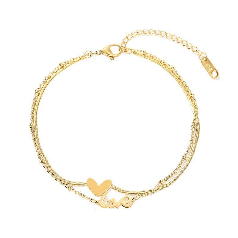 Cavigliera elegante per coppia, in acciaio al titanio, resistente allo sbiadimento, con cuore, versatile, design di nicchia, 520, regalo per fidanzata._voghion.com