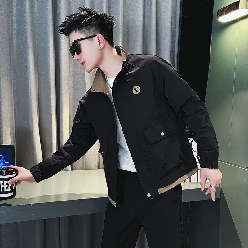 Nouveaux vêtements de travail coupe ample style fermeture éclair régulière veste tendance style court veste jeunesse haut printemps automne hommes à manches longues_voghion.com