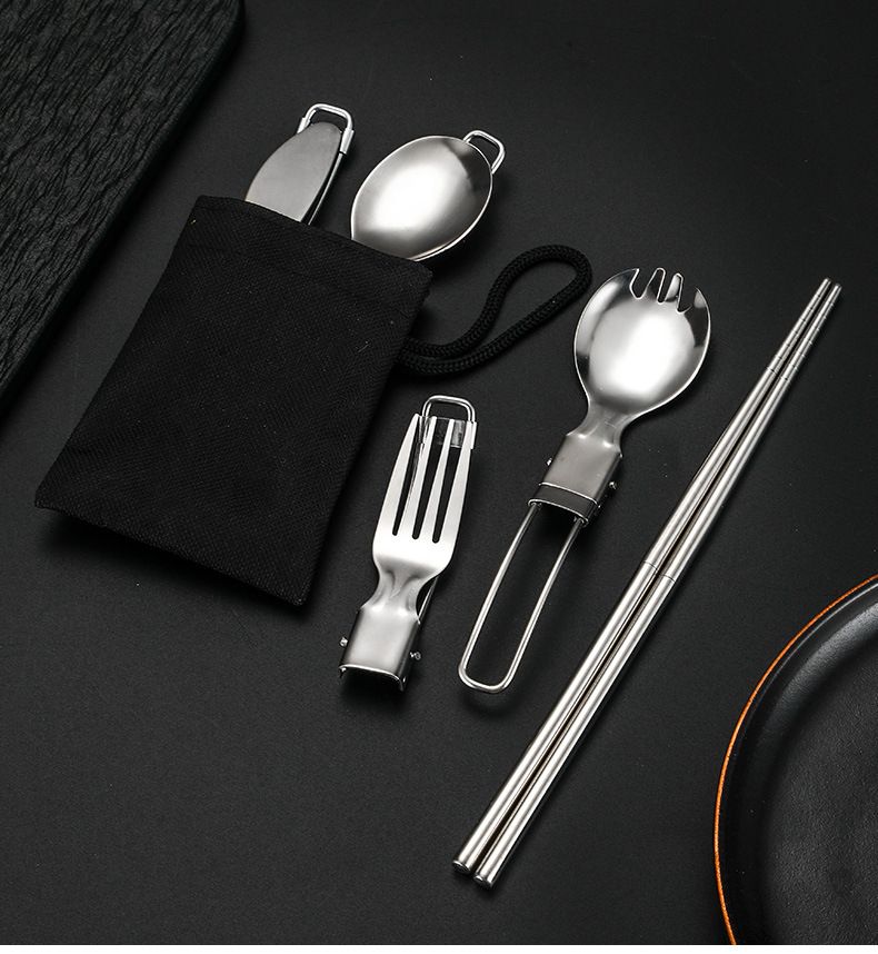 Posate in acciaio inox Set di posate pieghevoli Coltello Forchetta Cucchiaio Bacchette Viaggio Portatile Picnic_voghion.com