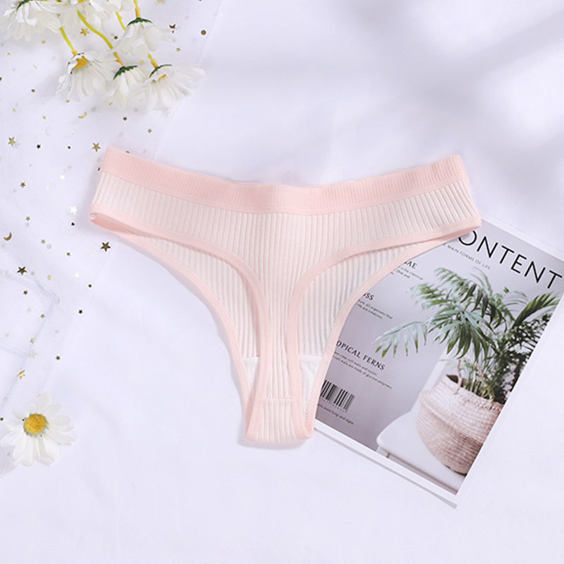 Katoenen G-string Slipje Dames Sexy Naadloze Geribbelde T-vormige Onderbroek Dames String Effen Kleur Lage Taille Bikini_voghion.com