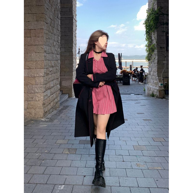 Annie Not Popular Trench con spalle lunghe per donna snellente 2025 Autunno Nuovo stile Cappotto elegante taglie forti_voghion.com