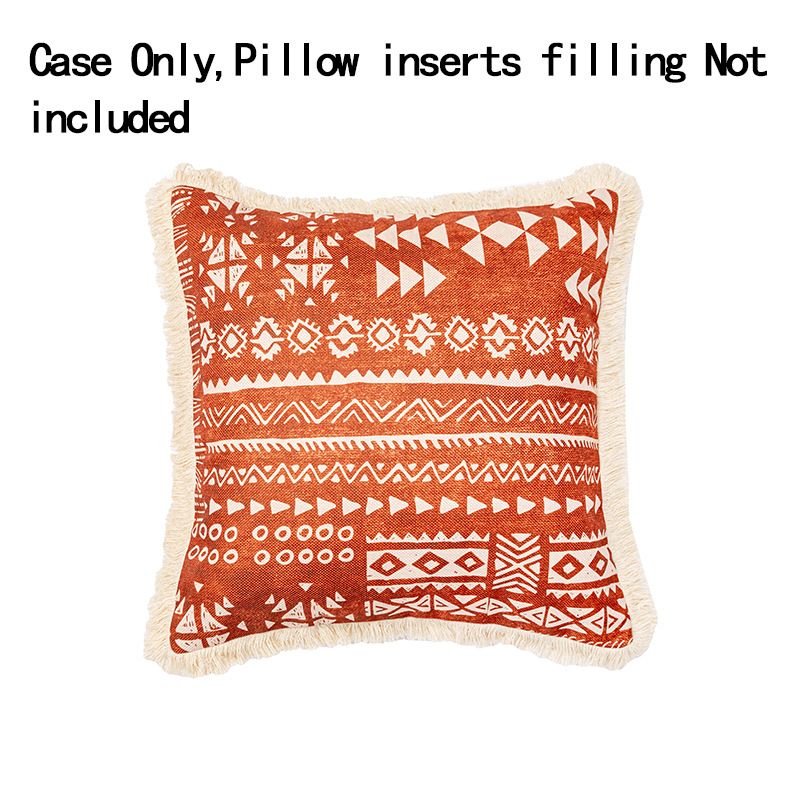 Cross-border Hot Bohemian Style Zhou Tassel Edge Decorative Geometric Pattern Linen Printed Sofa Pillow Case_voghion.com