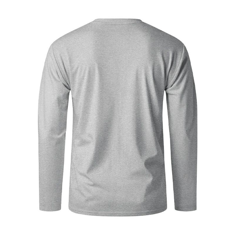 Maglietta casual a nido d'ape a maniche lunghe con colletto e bottoni da uomo in stile americano, primavera e autunno_voghion.com