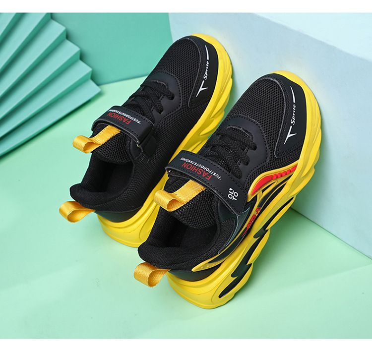 Kinderschuhe Jungenschuhe 7 12 Jahre alt neue atmungsaktive Mesh-Schuhe Lederoberfläche verschleißfeste weiche Sohle mittlere und große Kindersportschuhe_voghion.com