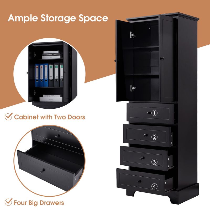 Storage Cabinet With 2 Doors And 4 Drawers For Bathroom, Office, Adjustable Shelf, MDF Board With Painted Finish_voghion.com