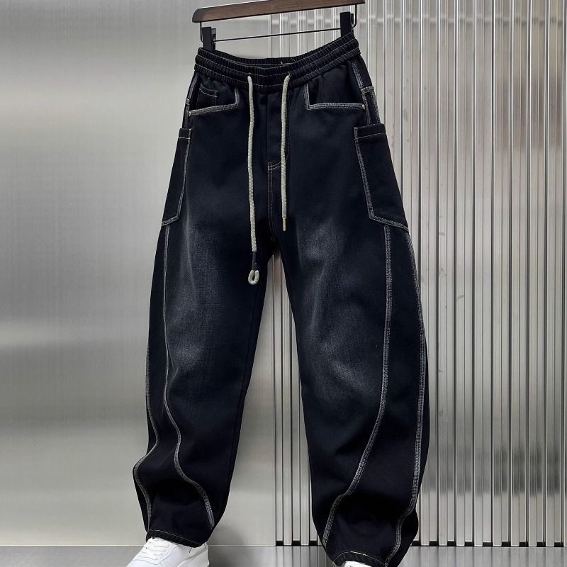 Jeans foderati in pile, moda uomo, marchio trendy Scimitar, pantaloni lunghi casual larghi e dritti, modello invernale 2024_voghion.com