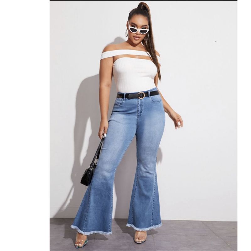 Women's clothing HSF2347 fashion versatile wide-leg washed stretch denim bell-bottom pants_voghion.com