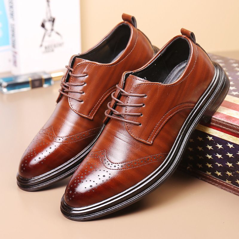 Euro Step 2025 Spring New Large Size British Office Brogue Carved Business Formal Men's Leather Shoes_voghion.com