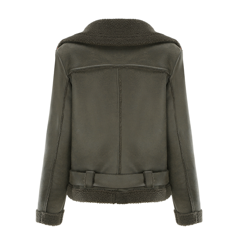 Damenbekleidung Herbst und Winter Pelz Integrierte warme Wildlederjacke Ledermantel Gürtel Reversmantel_voghion.com