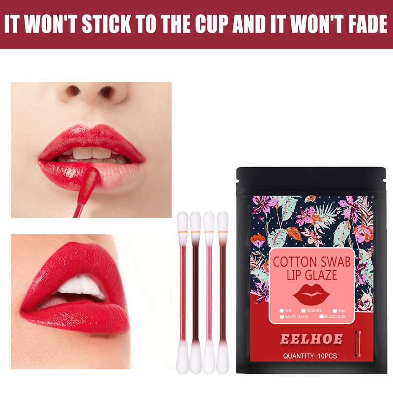 EELHOE cotton swab lip glaze cotton swab lipstick moisturizing non-stick cup portable lip brush dye lip liquid disposable lipstick liquid_voghion.com