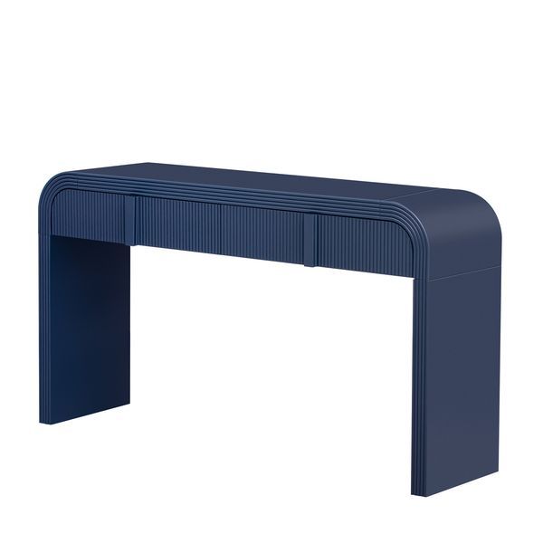 TREXM Unique Modern Rounded Silhouette And Smooth Surface Console Table With 2 Drawers For Living Room And Entryway(Navy Blue)_voghion.com