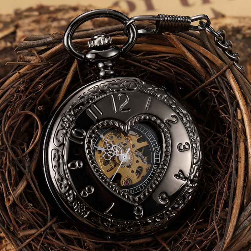 Nieuw blauw mechanisch zakhorloge met vergrootglas, skeletketting met klepje, unisex horloge_voghion.com