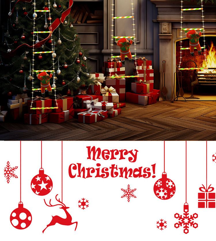 LED Christmas Santa Climbing Ladder Lights – Waterproof Holiday Decor For Windows, Walls & Trees (Warm White & Multicolor, Battery/USB Powered)_voghion.com