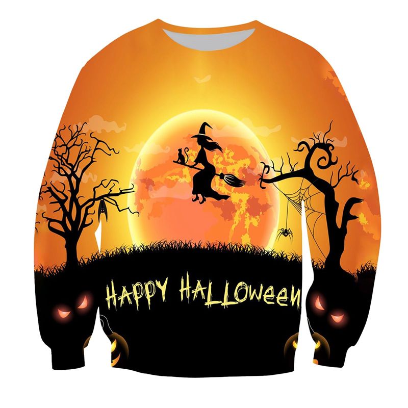Felpa con cappuccio da uomo con motivo a zucca di Halloween 2025, stampa 3D, girocollo, casual, oversize, con scritta "Happy Halloween"_voghion.com