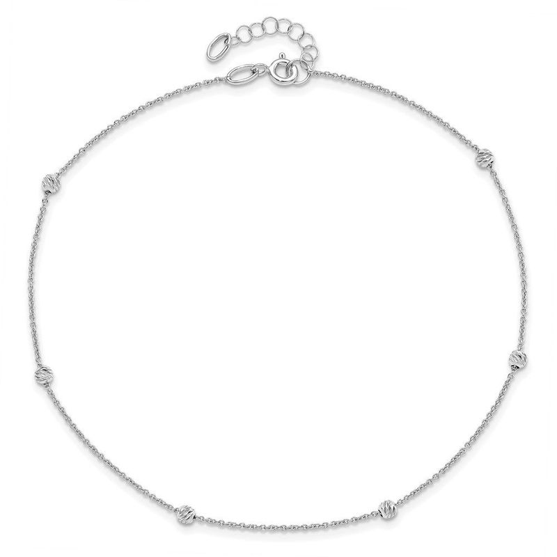 14K White Gold D/C Beaded With 1in Ext. Anklet_voghion.com
