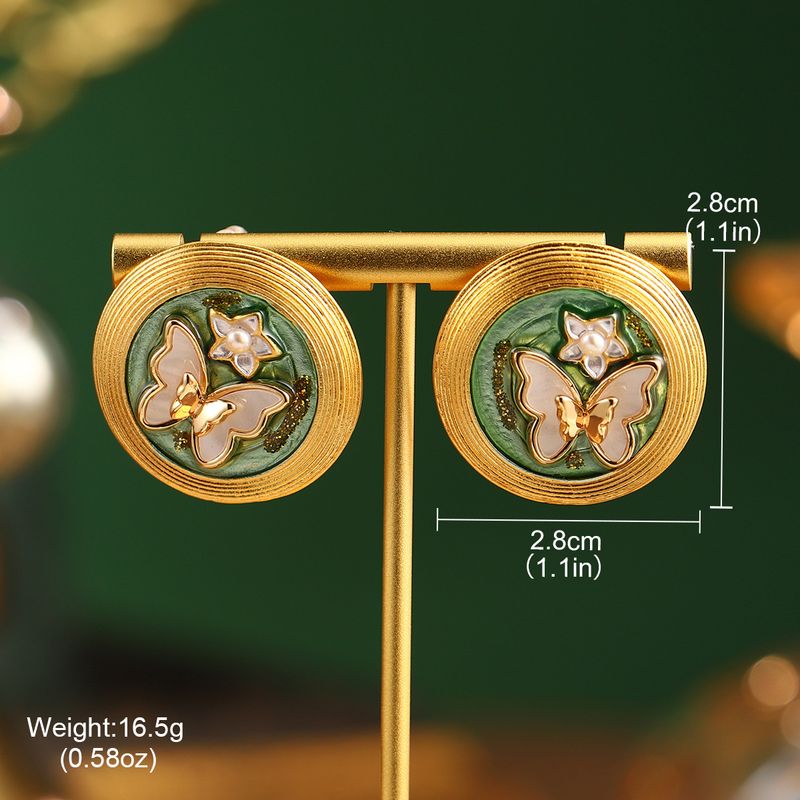 Orecchini vintage della serie di dipinti a olio da giardino di Monet, orecchini con nappe di fiori a farfalla in perle naturali, orecchini rossi di alta qualità_voghion.com