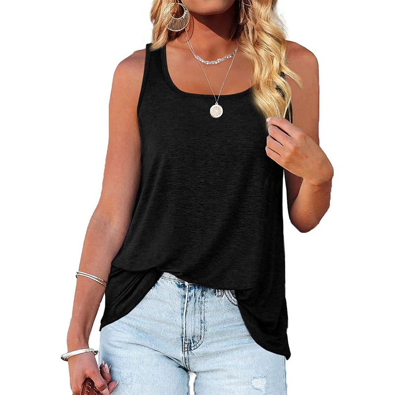 Women's fashion sleeveless square collar solid color vest T-shirt_voghion.com