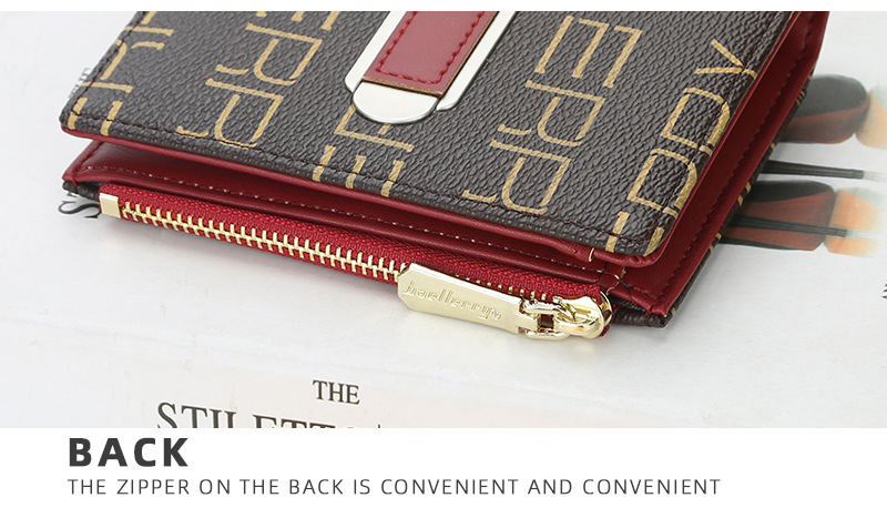 Baellerry Damen-Geldbörse im kurzen Stil, bedruckt, mehrere Kartenfächer, Münzgeldbörse mit Druckknopf, modischer Kartenhalter mit Reißverschluss für Frauen_voghion.com