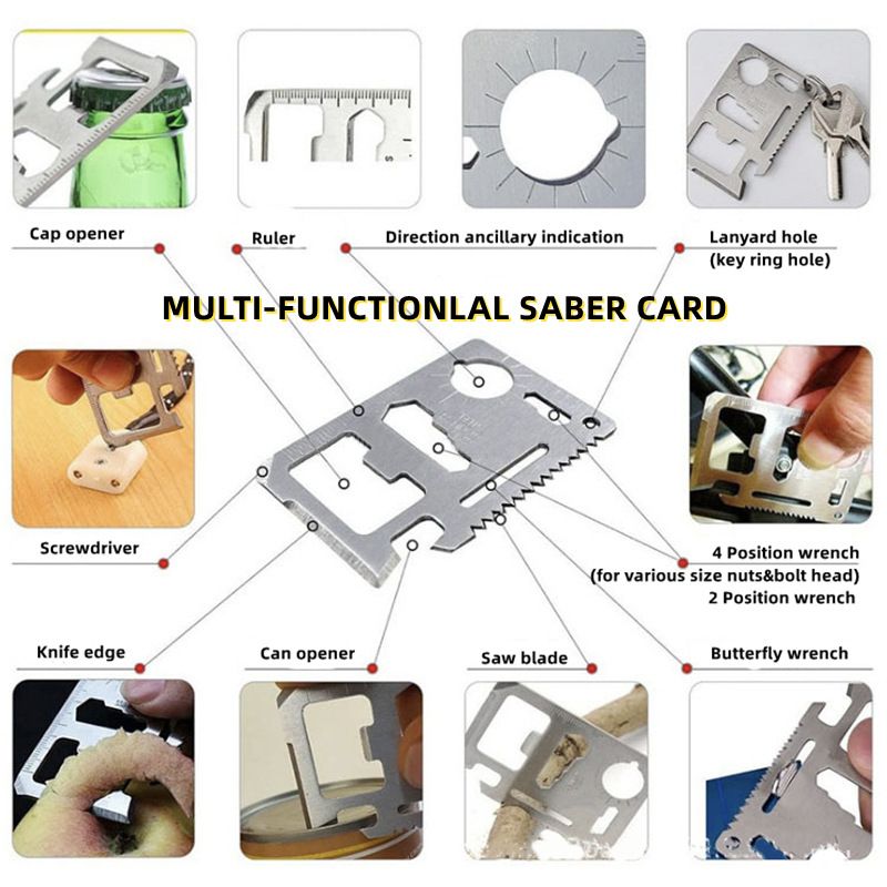 Multi-Tools Tasche Outdoor Wandern Camping EDC-Tool Multifunktions-Flaschenöffner Kreditkartenhalter Geldbörsen Notfall-Überlebens-Kit_voghion.com