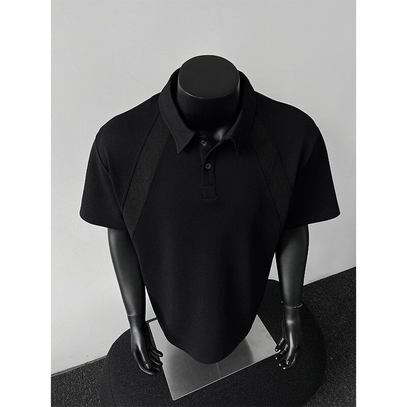 2025 Edition Air Cotton Short Sleeve Polo Shirt Men's Summer Ins Shoulder T-Shirt Silhouette With Five Quarter Sleeves_voghion.com