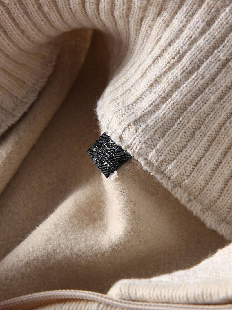 Men's Textured Knit Sweater – Slim-Fit Mock Neck Half-Zip Pullover For Winter (Cream, Elastic Polyester Fabric)_voghion.com