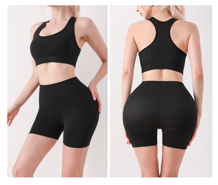 Naadloze yogakleding tweedelig vest shorts fitness dames rugloze bh top set_voghion.com