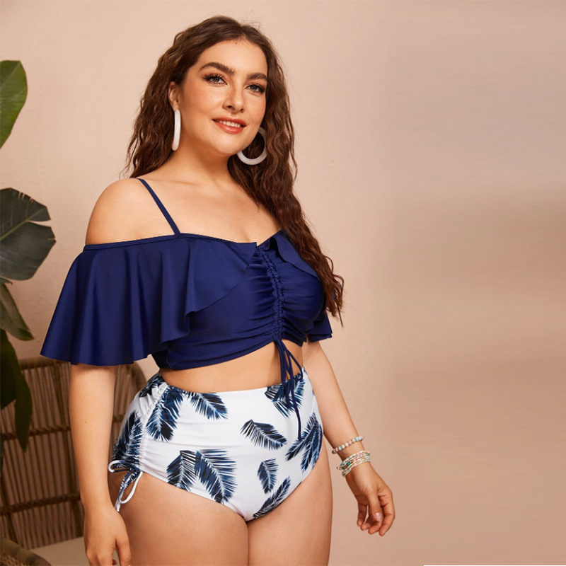 costume da bagno da donna a vita alta con reggicalze monospalla con volant e coulisse di grandi dimensioni diviso_voghion.com