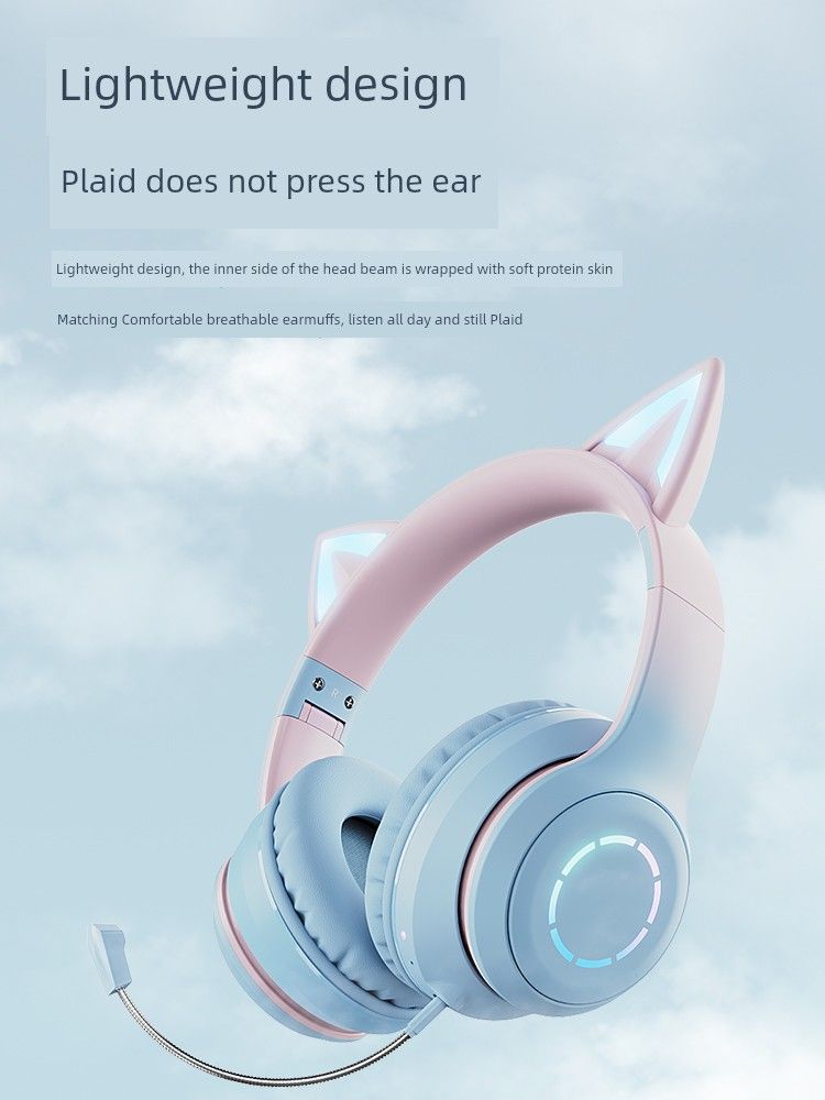 Auriculares inalámbricos Bluetooth con orejas de gato originales, bonitos auriculares con reducción de ruido para estudiantes y niñas, para juegos, deportes electrónicos, pequeños con_voghion.com