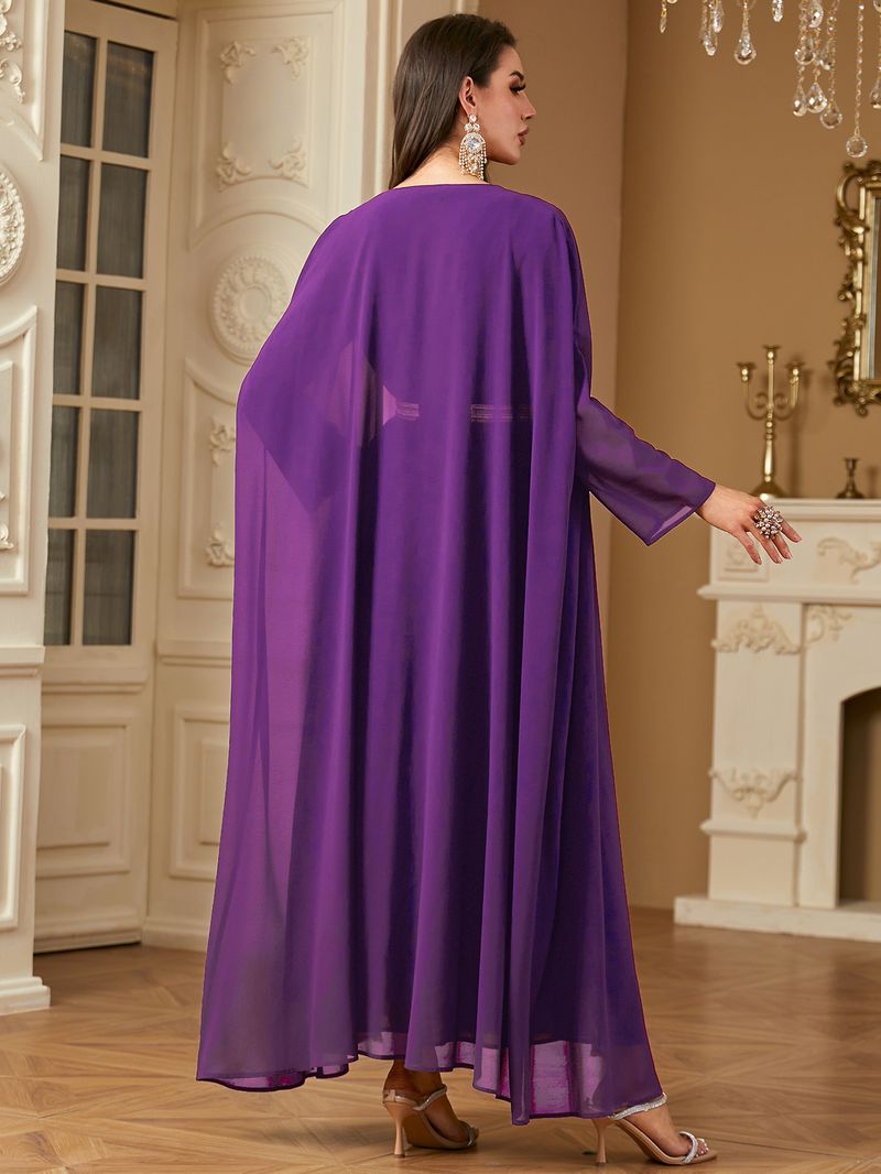Vêtements pour femmes transfrontaliers du Moyen-Orient Robe arabe Mode paillettes broderie mousseline de soie deux pièces robe Europe et Amérique_voghion.com