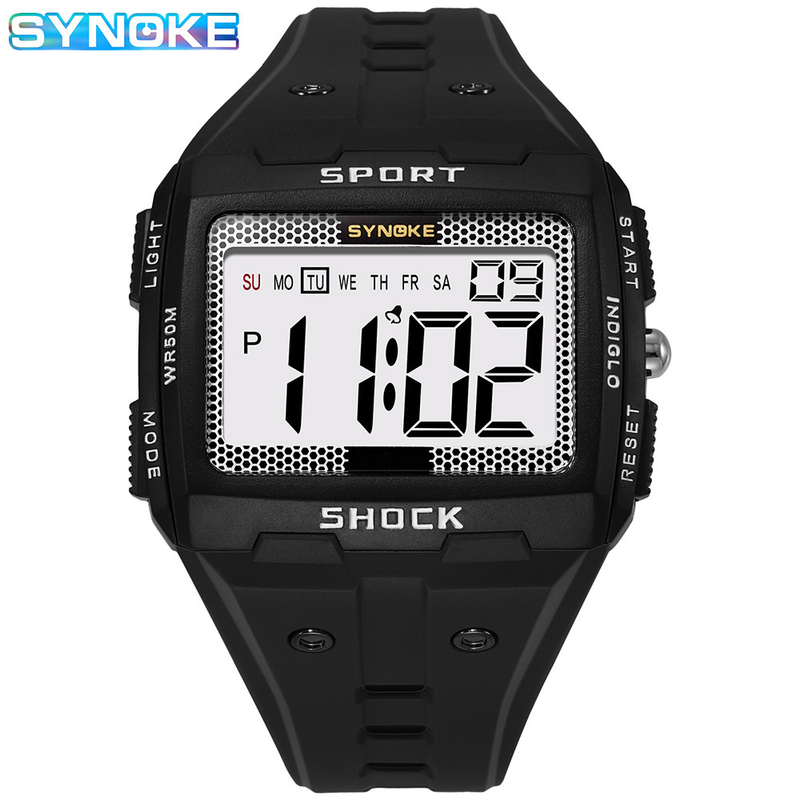 Orologio sportivo da uomo SYNOKE, elettronico, impermeabile, luminoso, con grande schermo, quadrato, per corsa, campeggio e studenti_voghion.com