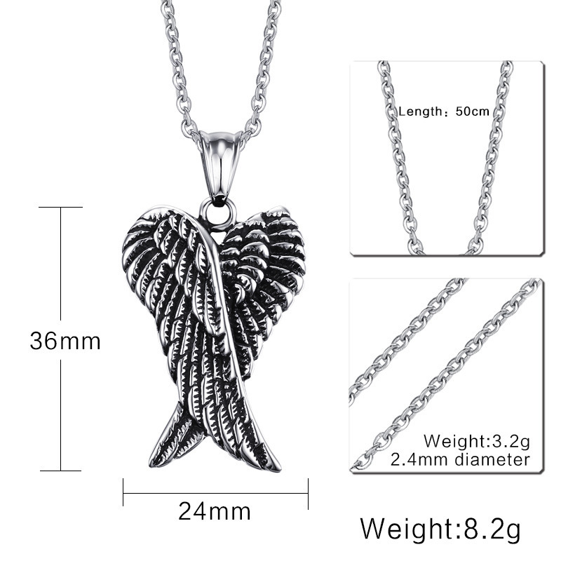 Männer Anhänger Halsketten Gothic Vintage Engel Flügel Feder Anhänger Edelstahl Halskette sfor Mann Schmuck_voghion.com