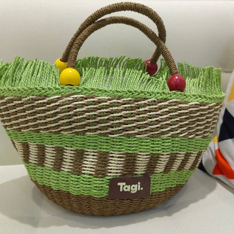 Tagi Picnic Basket Wooden Fruit Woven Handbag Beaded Large Capacity Vacation Handheld Straw Bag_voghion.com