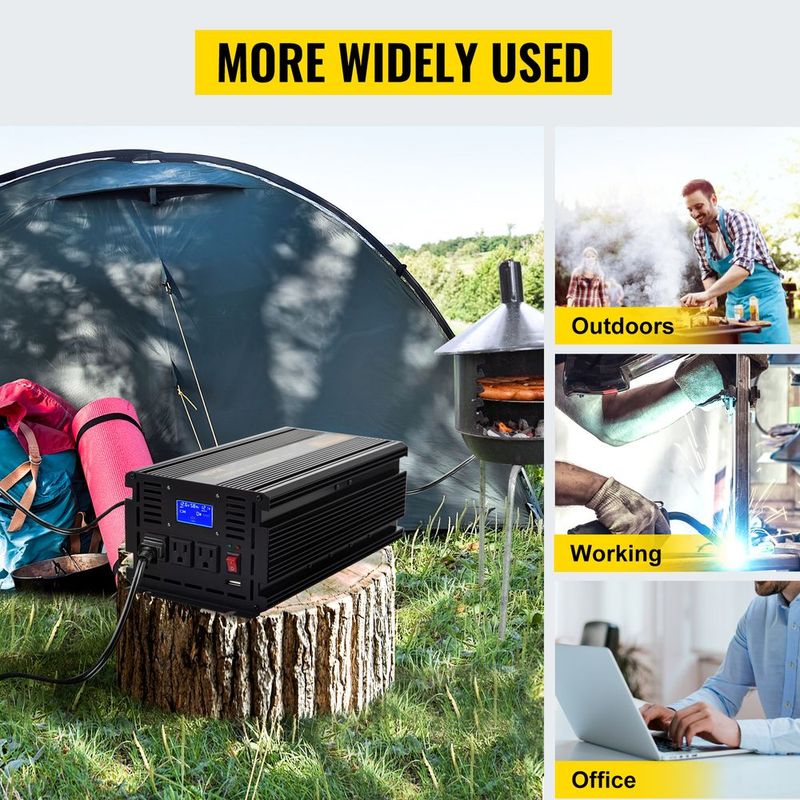 VEVOR Power Inverter, 2500W Modified Sine Wave Inverter, DC 12V To AC 120V Car Converter, With LCD Display, Remote Controller, LED Indicator, AC Outlets Inverter For Truck RV Car Boat Travel Camping_voghion.com