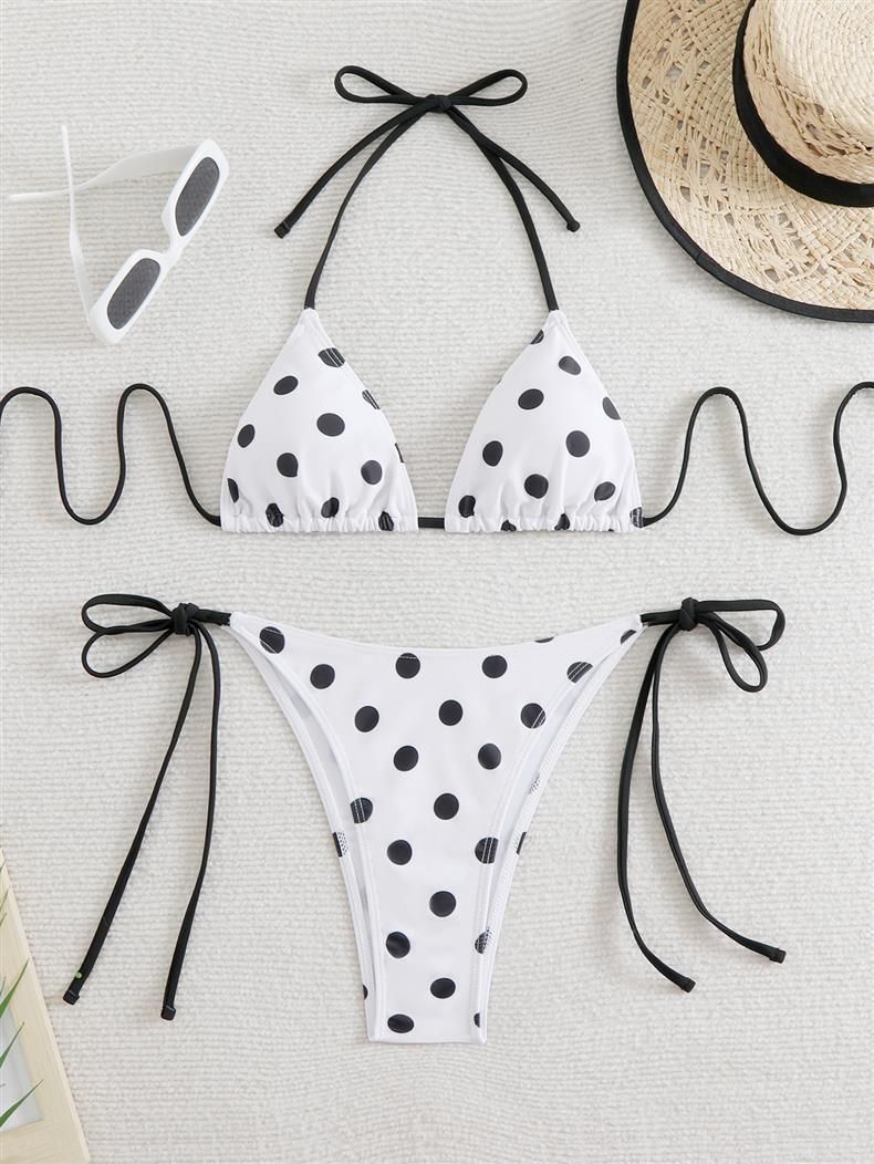 Ženska oblačila Novi retro bikini z vezalkami in ovratnikom, razcepljenim trikotnikom_voghion.com