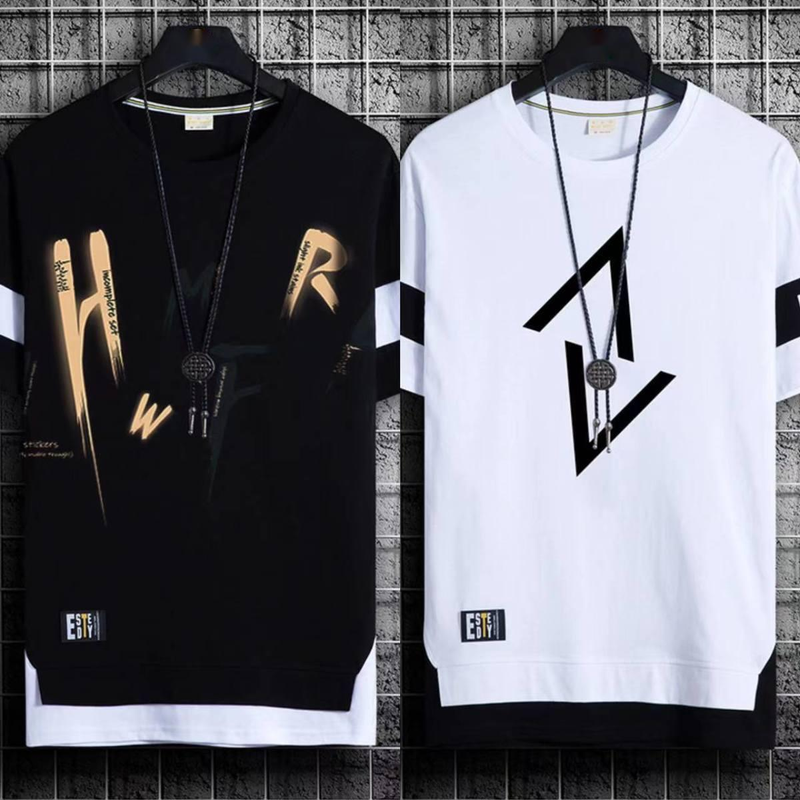 two-piece Short Trendy Brand Summer Casual Half Men's T-shirt Ice Silk Quick Drying 5/4 Medium Sleeved Clothes_voghion.com