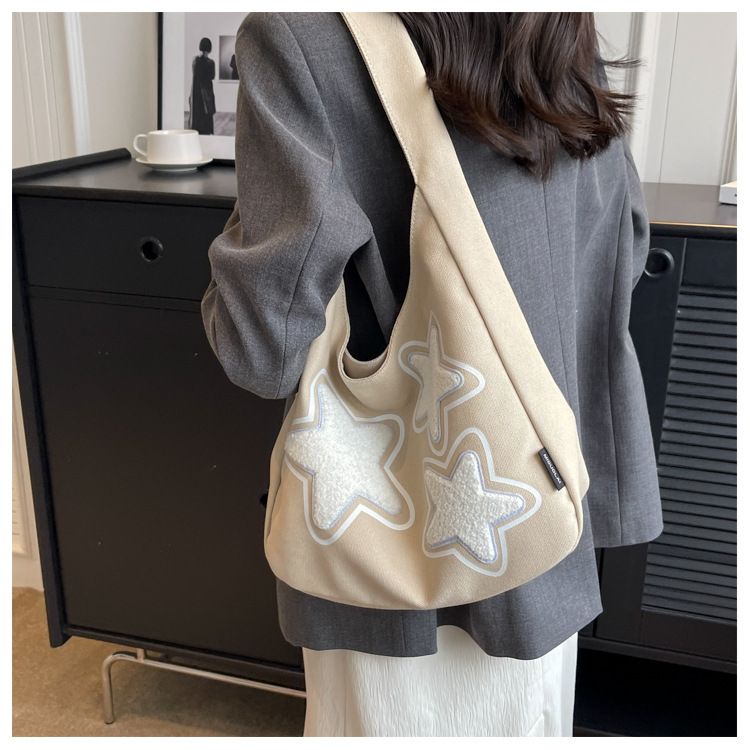 Star Pattern Women's Trendy One Shoulder Underarm Bag With Large Capacity And Versatile Student Commuting Tote Bag_voghion.com