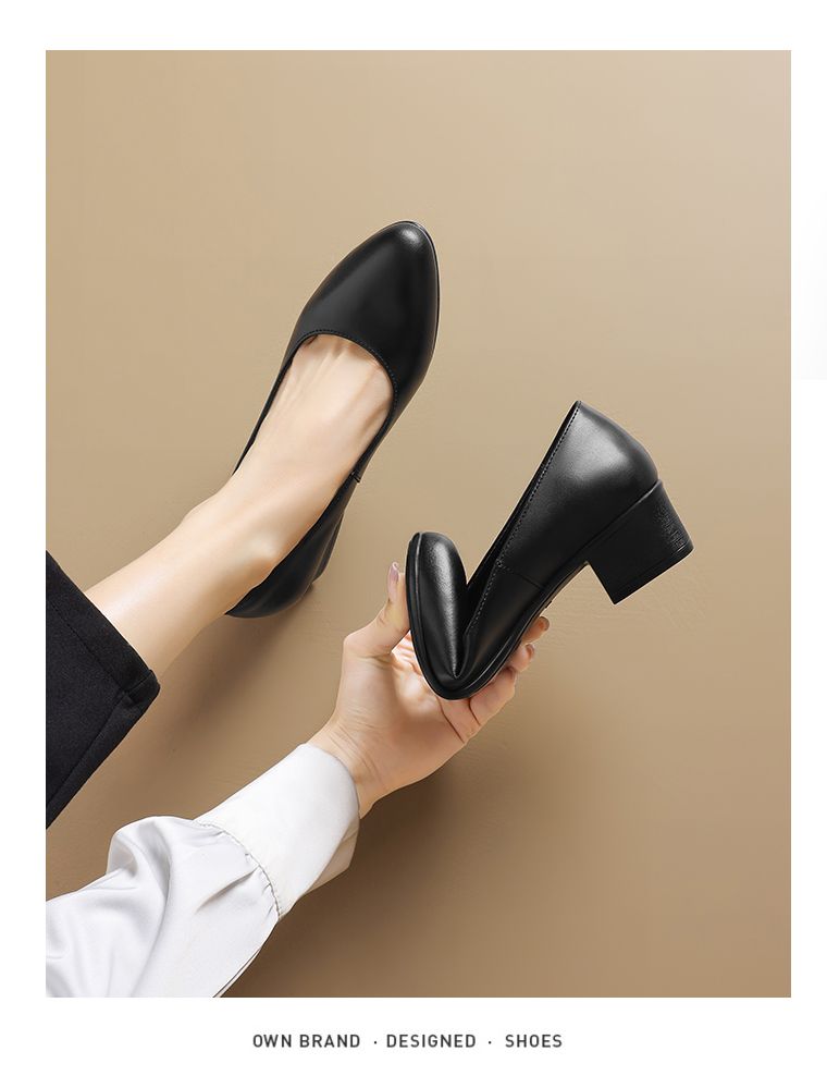 One Pedal Stewardess Black Chunky Heel Work Long Standing Flats_voghion.com
