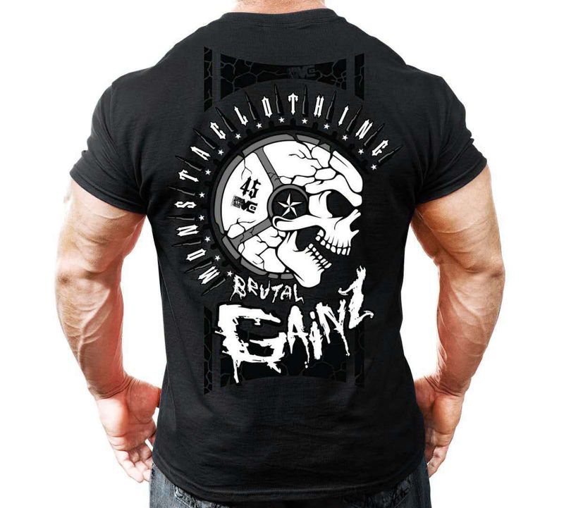 Muscle Fitness Vår/Sommar Brothers Herr Sport Fritid Personlighet Stort tryck bomull Stor kortärmad T-shirt_voghion.com