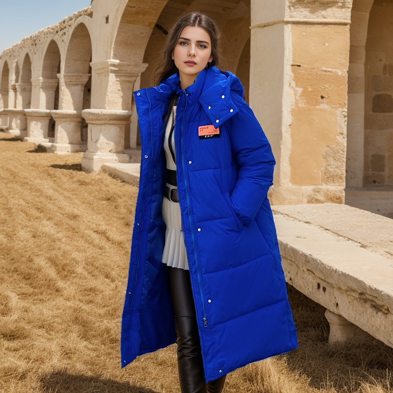 Lange, knielange, lockere, mit Baumwolle gefütterte Jacke für Damen, Arbeitskleidung, mit Baumwolle gefütterte Jacke_voghion.com