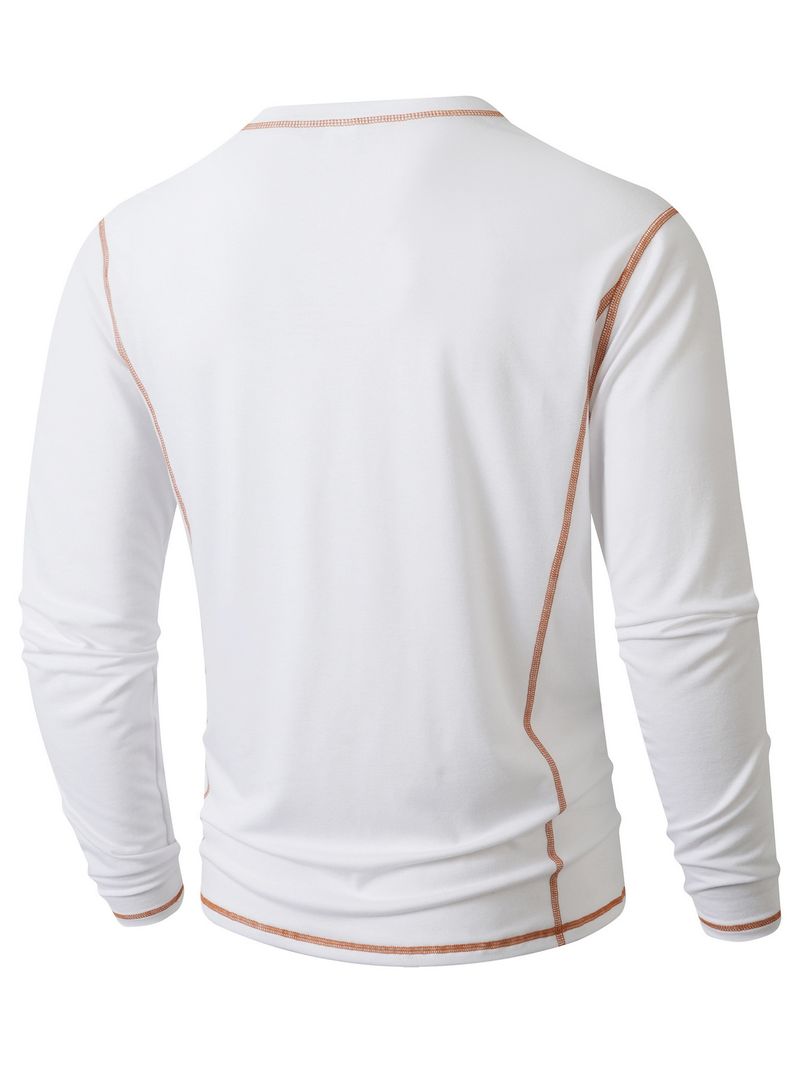 Men's Long Sleeve Henley Shirt - Sporty Contrast Trim Stand Collar Pullover With 4-Button Placket (S-XXXL, 7 Colors)_voghion.com
