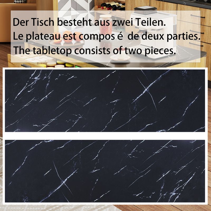 Kücheninsel Landhausstil 120x90cm, 2 Schubladen, 4 Regale, Marmorplatte, Barbereich_voghion.com