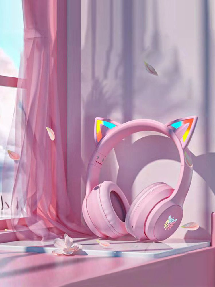 ONIKUMA Cat Ear Headphones: Wireless & Wired Mode, Foldable, RGB LED Light & Mic - Compatible With Mobile Phones & Tablets!_voghion.com